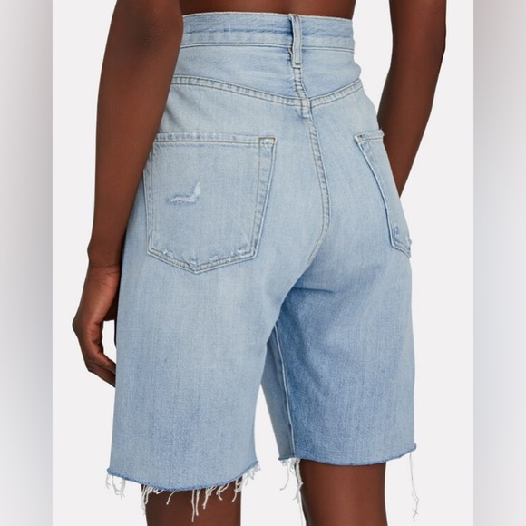 Frame Le Slouch Distressed Denim Bermuda Shorts Light Wash - Picture 3 of 10